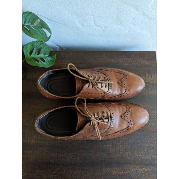Cole Haan Men\'s Grand OS Brown Cambridge Wingtip Oxford Leather Shoes - Size 9.5